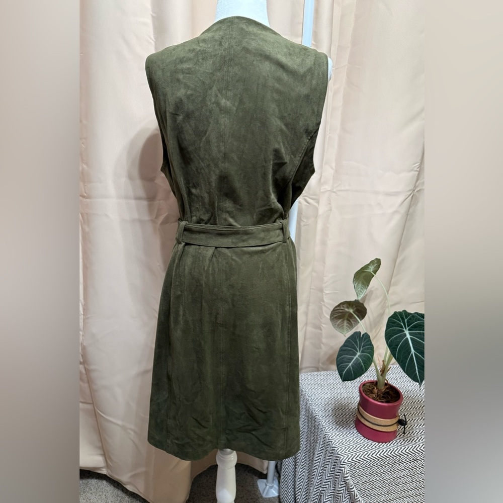 Chico's Olive Green Faux Suede Belted Longline Duster Vest - Size 2/Large - EUC - Picture 9 of 14